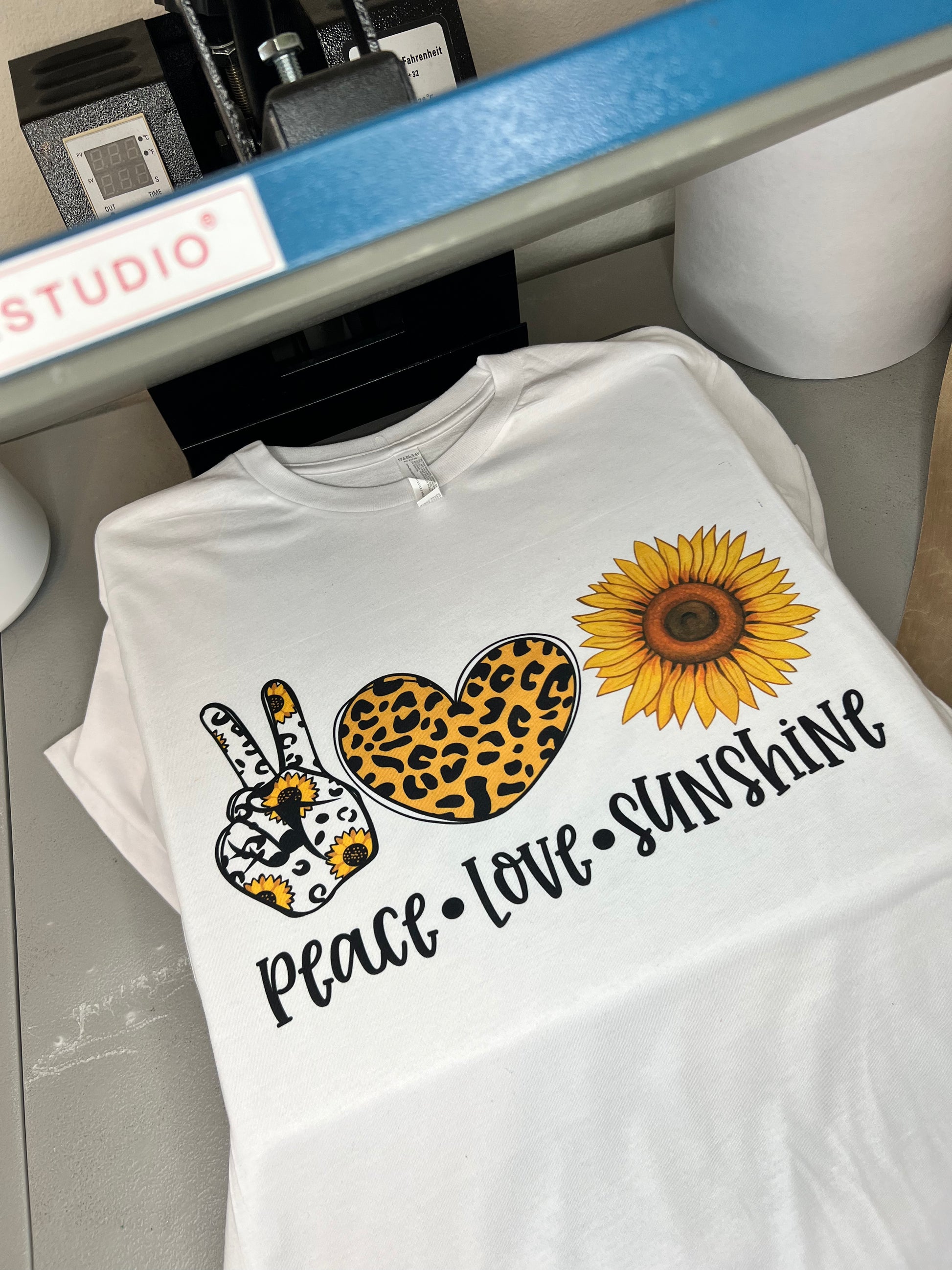 Peace, Love, and Sunshine Shirt | White | 100% Polyester | Cotton Feel | Summer | Sunflowers My Style Shop