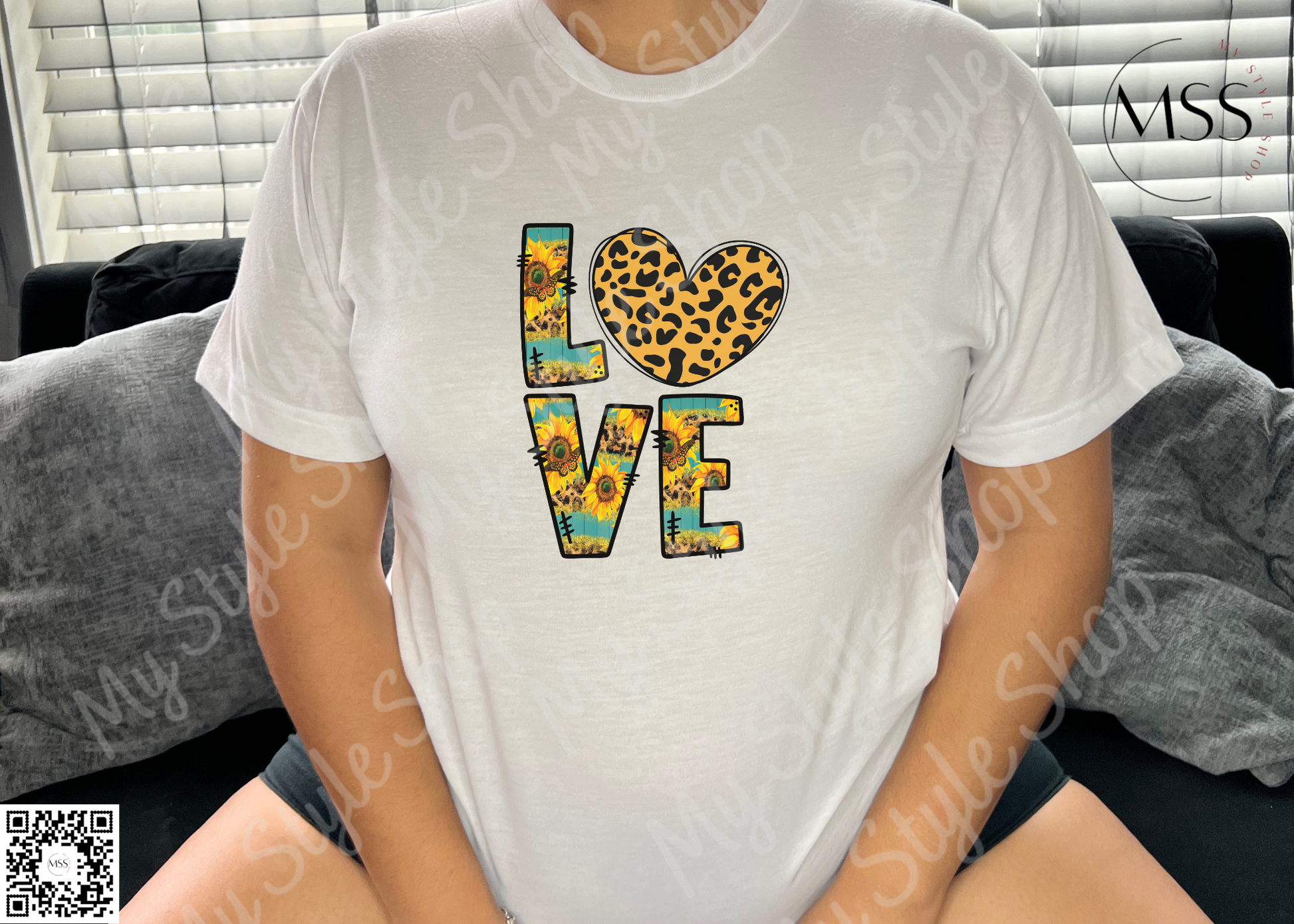 Sunflower Love Shirt | Heart | Leopard | Jerzees | 100% polyester | Breathable | White My Style Shop