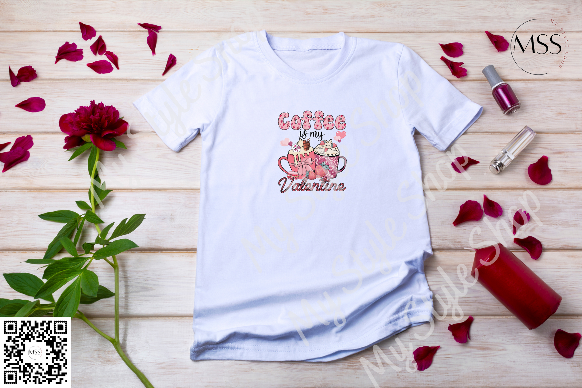 Coffee is My Valentines t T-Shirt  | Heart | Retro | White | Valentines | 100 % Polyester | Cotton Feel | Sublimation My Style Shop