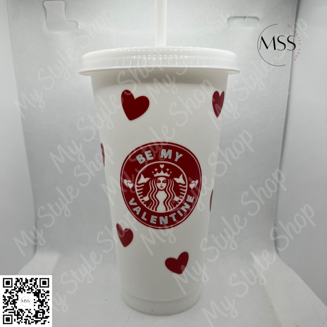 Be My Valentine Cup | Starbuck | Cold Cup | Heart | 24 oz | White | Red | Love My Style Shop