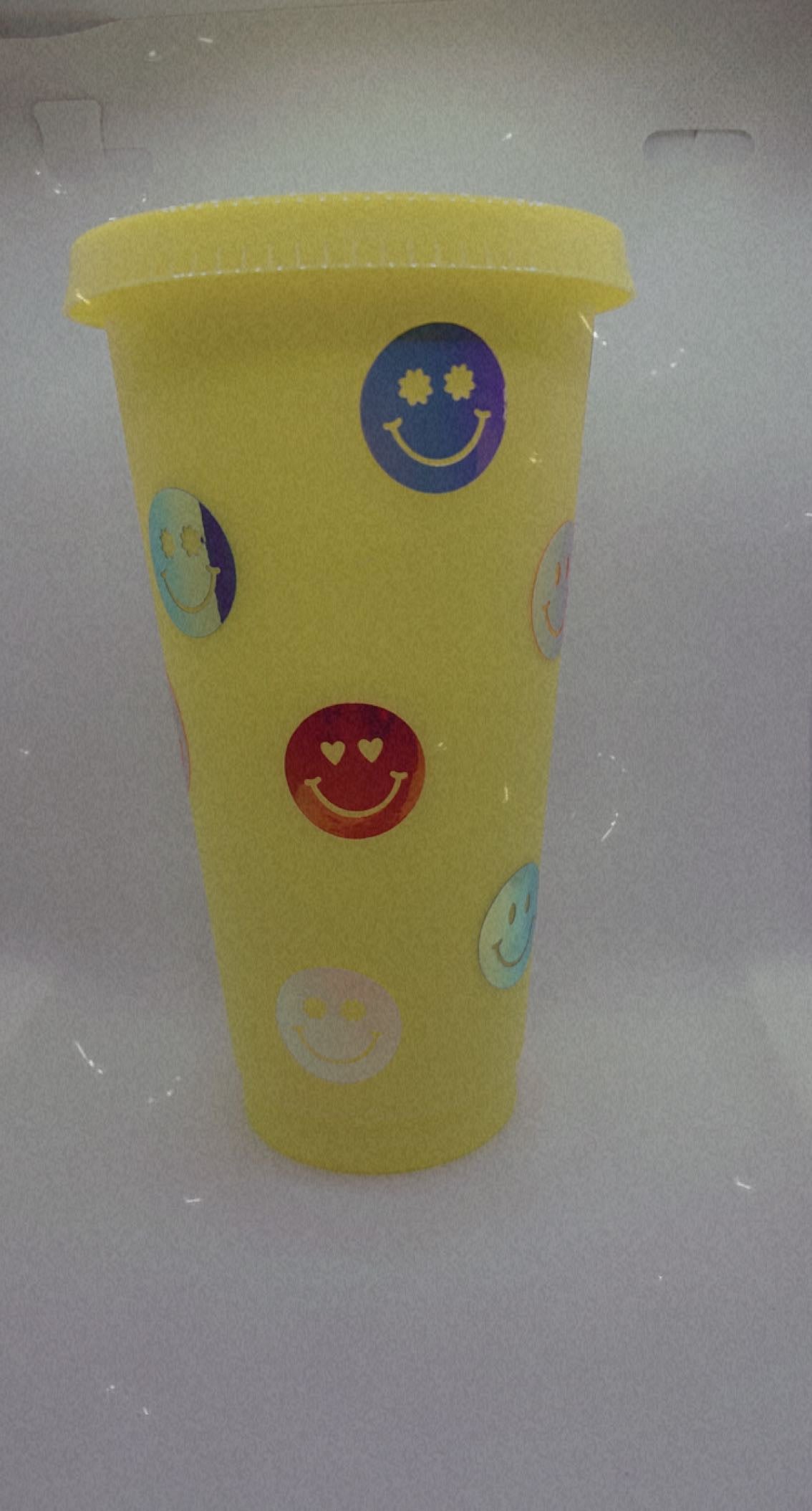 Holographic Happy Face Cold Cup | 24oz | Changing Color | Holo | Wrap My Style Shop