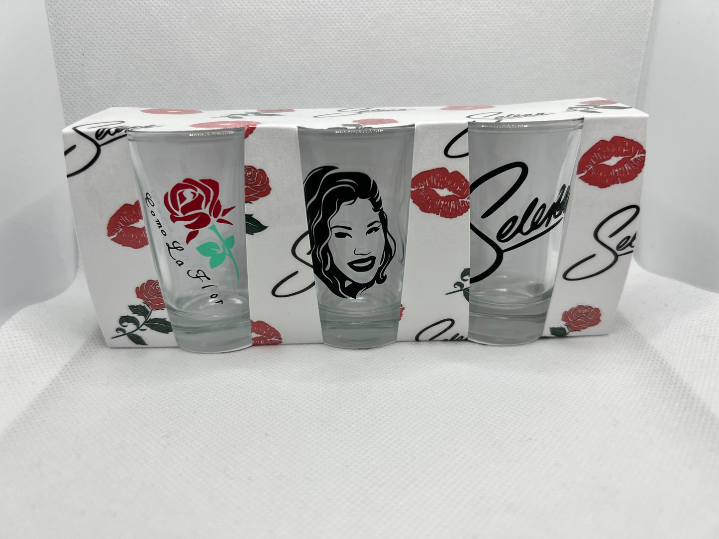 Selena Custom Shot Glass Set | Como La Flor | 3pk | 1.5 oz | Vinyl My Style Shop