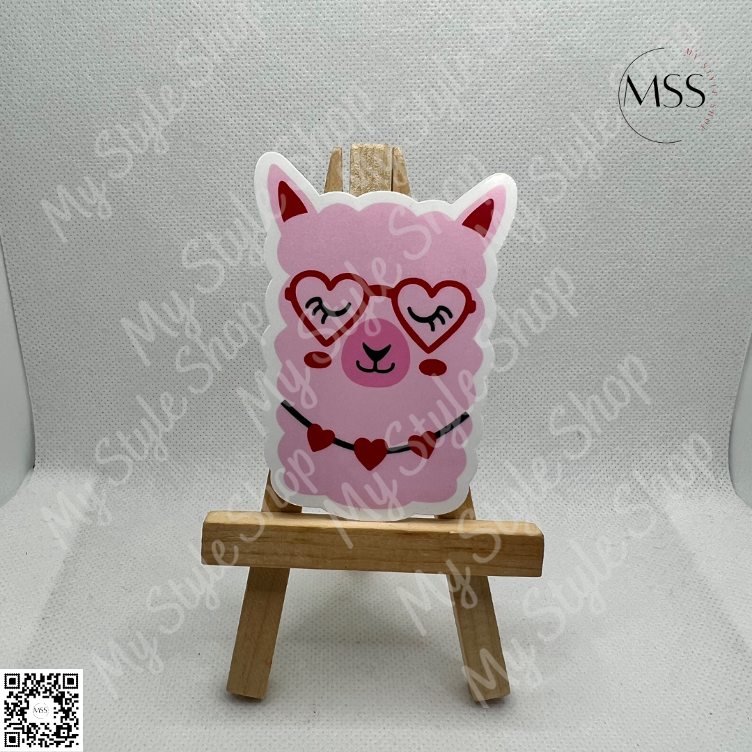 Pink Lama Valentines Sticker | Love | Water resistant | 3 in | Animal | Cute My Style Shop