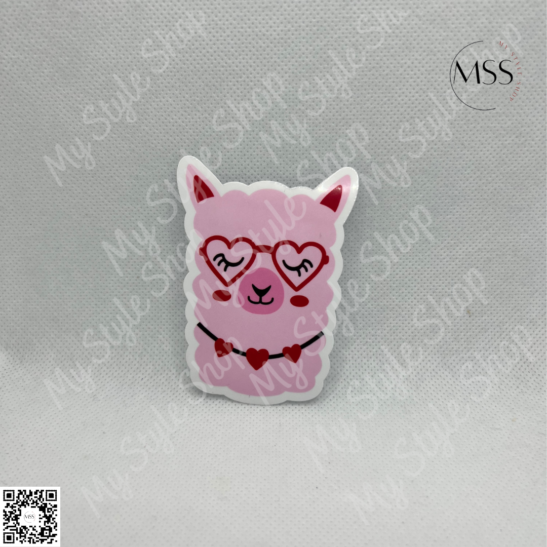 Pink Lama Valentines Sticker | Love | Water resistant | 3 in | Animal | Cute My Style Shop