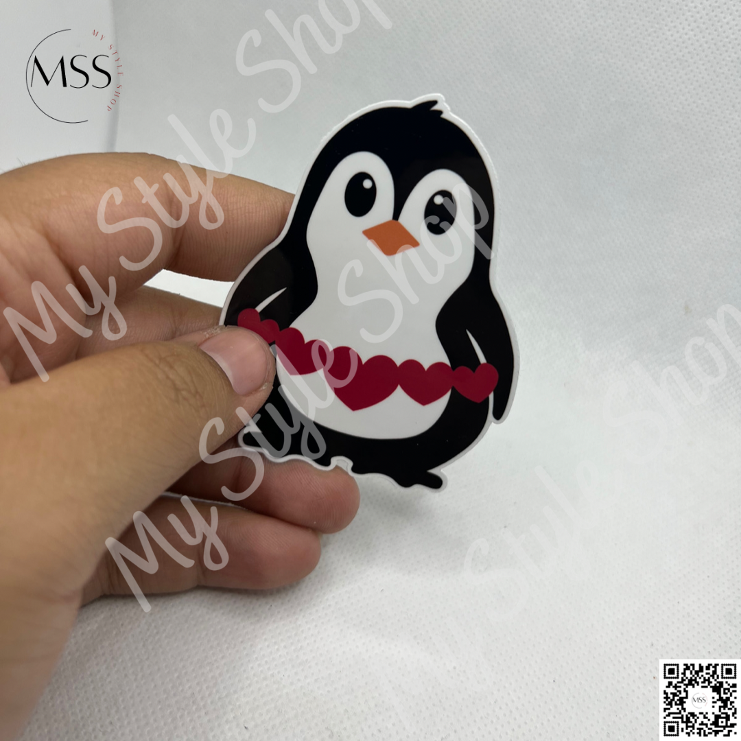 Valentines Pinguin Heart Sticker | Love | Water Resistant | 3 in | Cute | My Style Shop