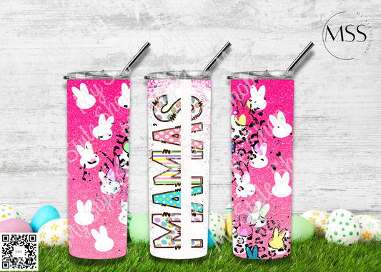 Mommas Easter Tumbler | Glitter | 20oz | Skinny | Straight | Rabbit | Sublimated | Pink | Easter eggs Mystyleshop