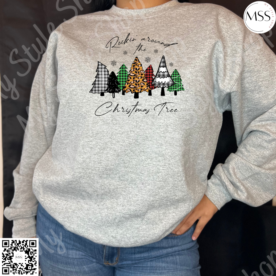 Rockin Around The Christmas Tree | Sweatshirt | Sport Grey | Xmas | Christmas Tree | Plaid | Crewneck | Pre-order My Style Shop