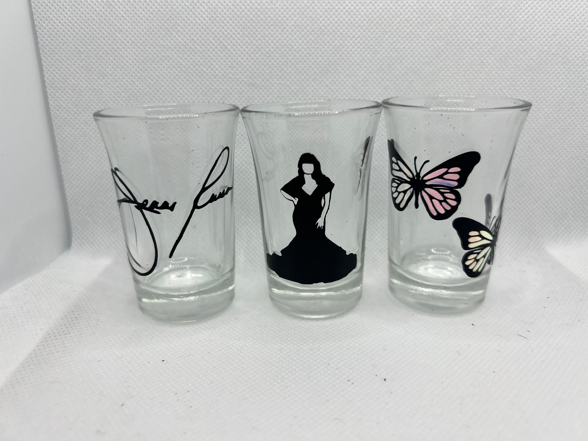 Jenni Rivera Shot Glass Set | 3pk | Custom Glitter| La Jenni | La Diva | Mariposa My Style Shop