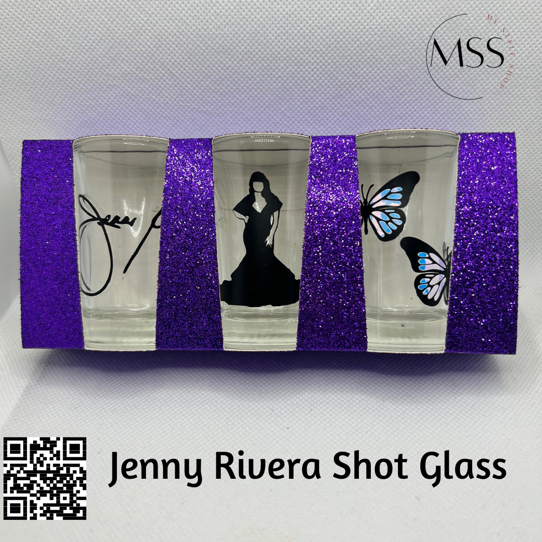 Jenni Rivera Shot Glass Set | 3pk | Custom Glitter| La Jenni | La Diva | Mariposa My Style Shop