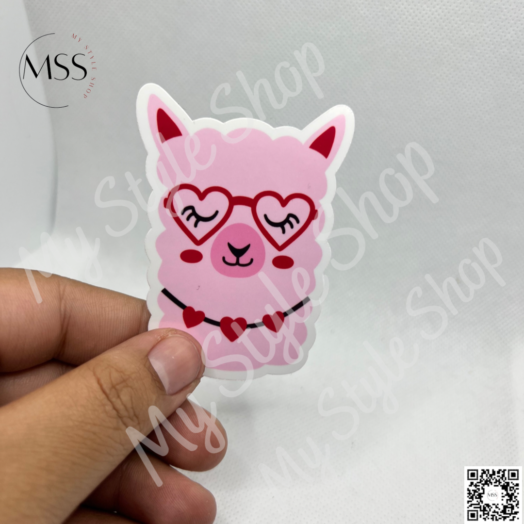 Pink Lama Valentines Sticker | Love | Water resistant | 3 in | Animal | Cute My Style Shop