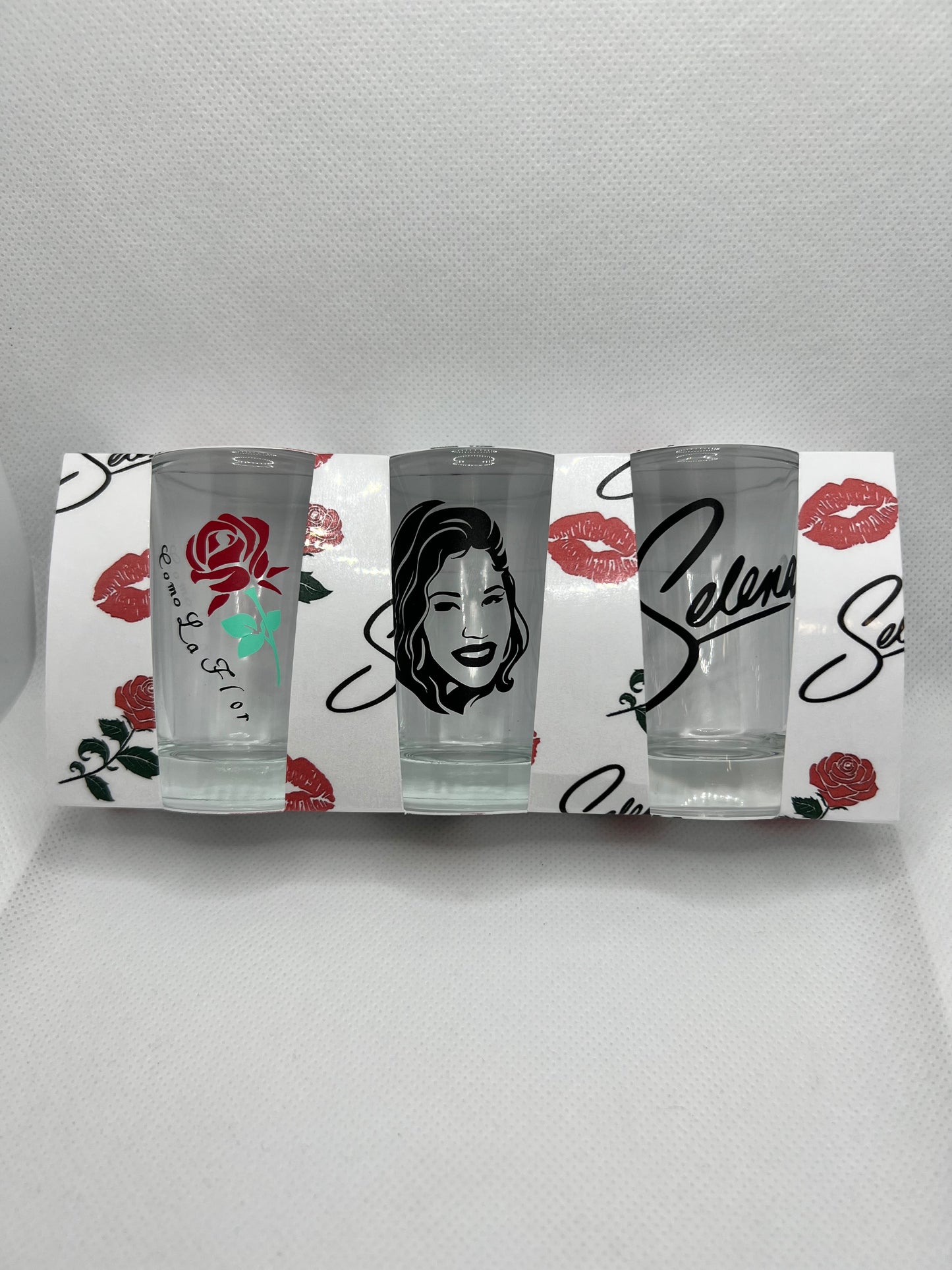 Selena Custom Shot Glass Set | Como La Flor | 3pk | 1.5 oz | Vinyl My Style Shop