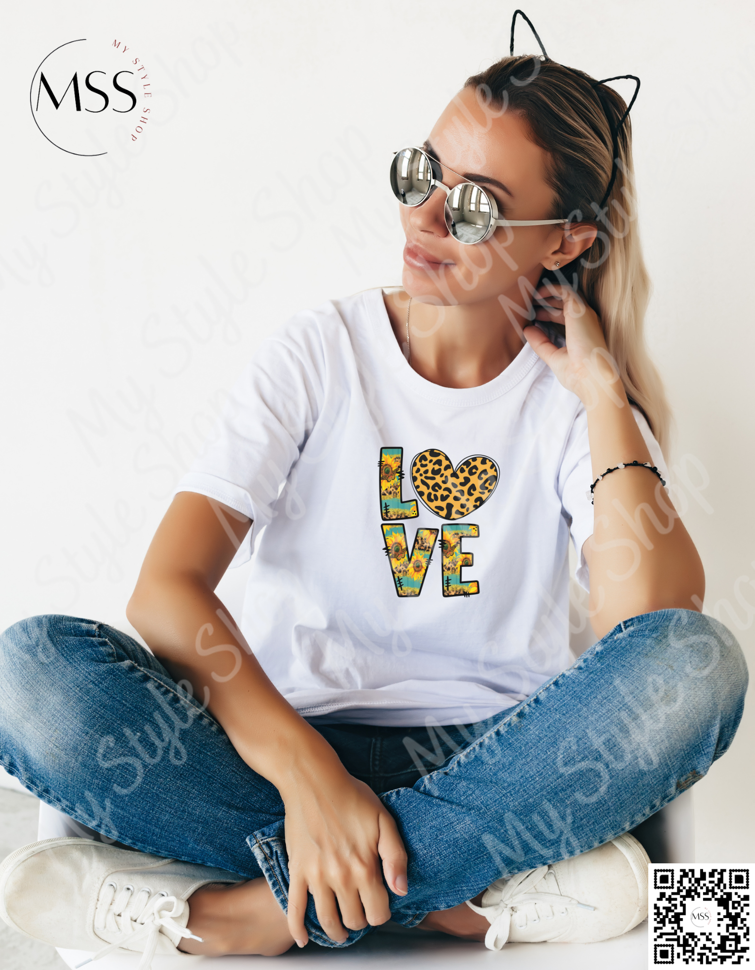 Sunflower Love Shirt | Heart | Leopard | Jerzees | 100% polyester | Breathable | White My Style Shop